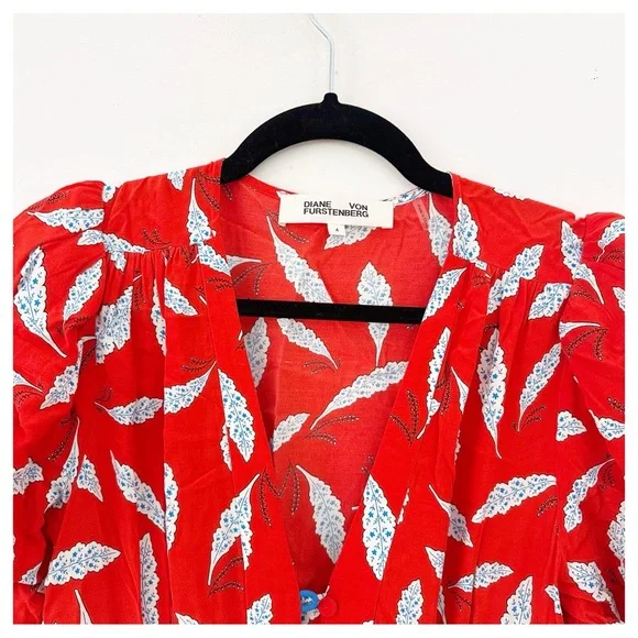 Diane Von Furstenberg Cordelia Vibrant Red Midi Dress with White Pattern - Picture 5 of 9